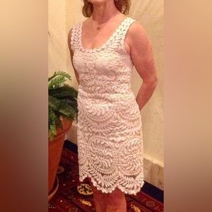 BHLDN Nude slip dress with sheer white lace overlay.  Great for sorority ritual.